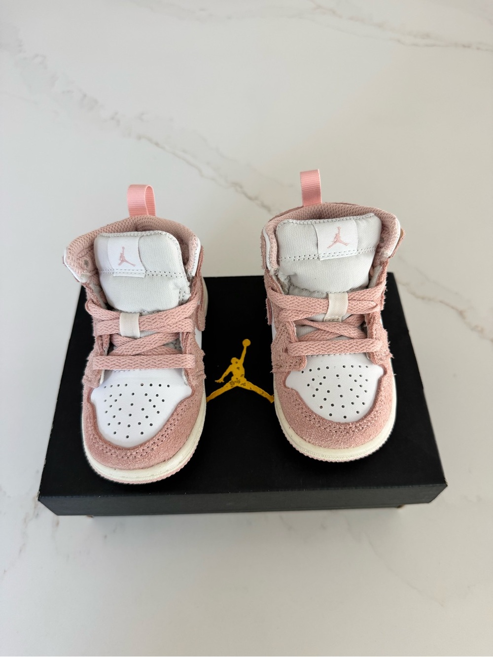 Baby Jordan Pink and White High-Top Sneakers